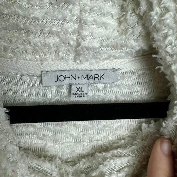 John Mark Ivory Cowl Neck Fuzzy Sweater 3/4 Sleeve - Picture 2 of 5